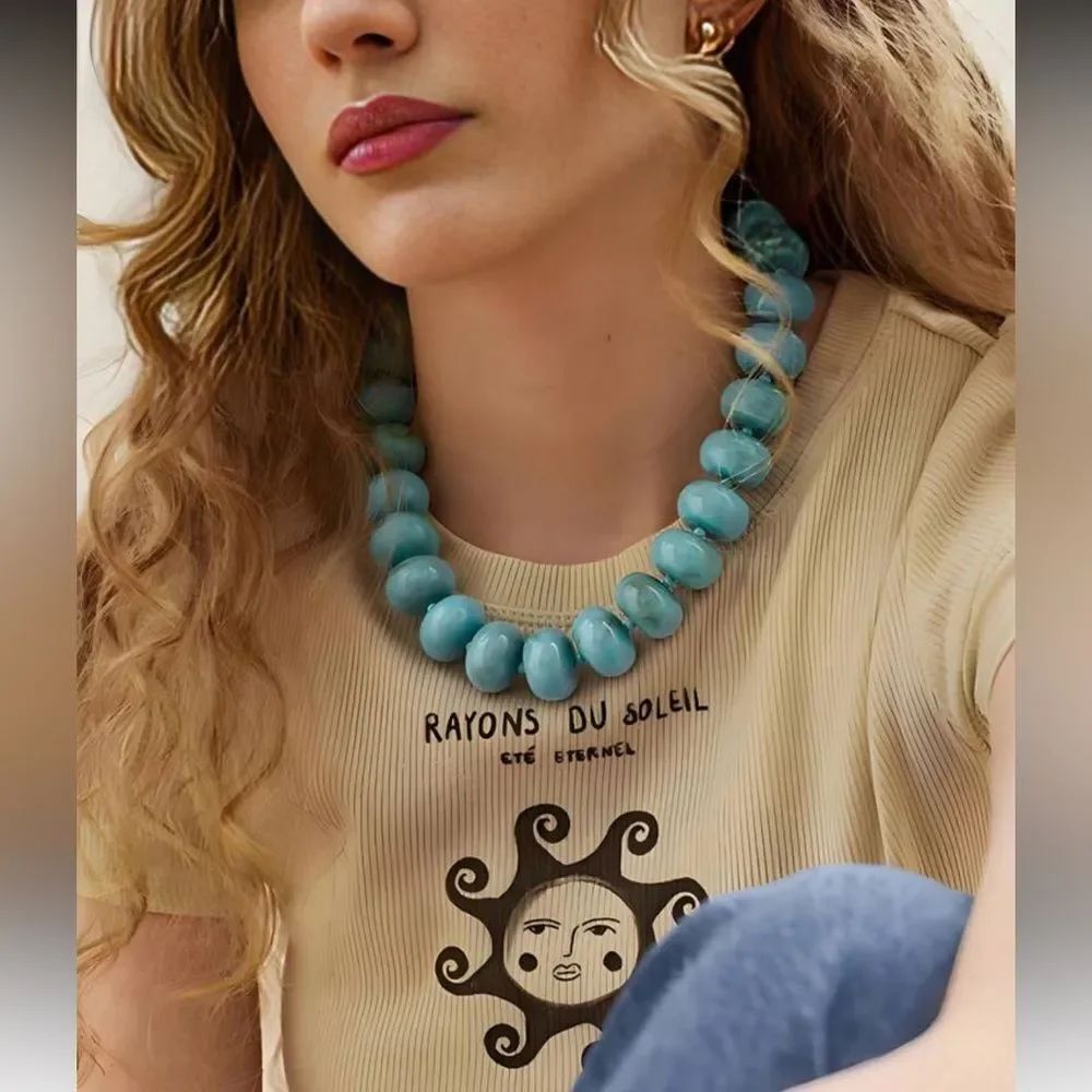 Statement Turquoise color Bead Necklace A1696